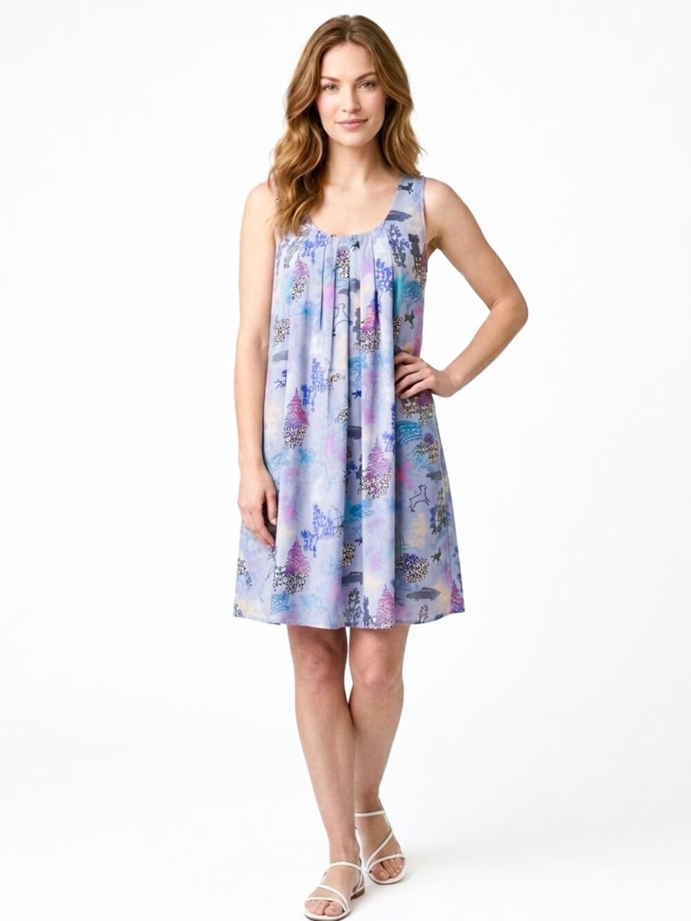 Fun Eclectic Sleeveless Shift Tunic Dress With Flirty Print